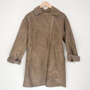 W CLOSET Asymmetrical Sherpa Lined Brown Coat